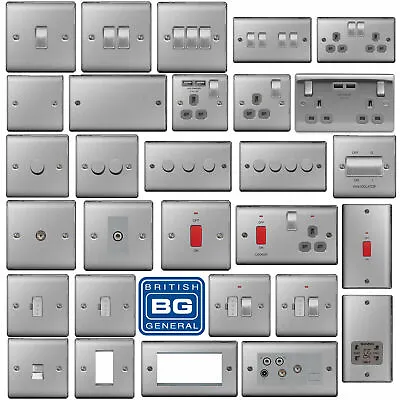 £8.30 • Buy BG Brushed Steel Light Switches & Sockets Full Range Satin Chrome Grey Inserts