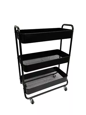 Wide 3 Tier Metal Utility Cart Black Multifunctional Laundry Baskets • $33.57