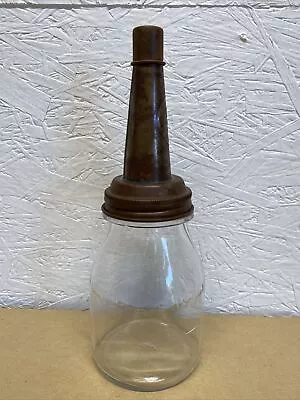 Plain Short Motor Oil Bottle Spout Cap Glass Vintage Style Gas Station • $19.99