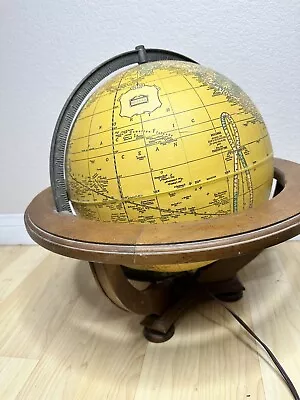 Vintage Cram's Butler 12  Diameter Light Up Globe Wood Stand • $52