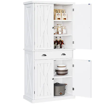 4-Door Kitchen Pantry Cabinet 72  Tall Cupboard Organizer Adjustable Shelves • $202.49