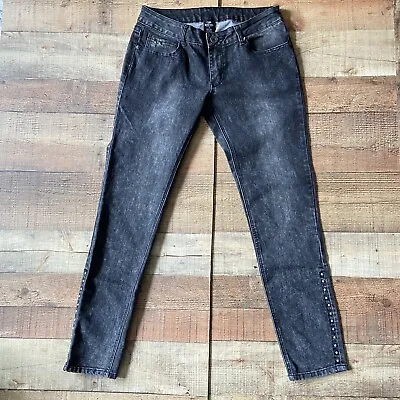 Ecko Red Black Denim Jeans Womens Size 11 Rivets Light Wash Distressed Skinny • $12