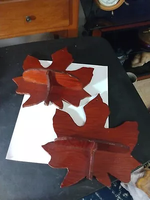 Pair Of Handmade Wood Maple Leaf Curio Wall Shelves • $8.95