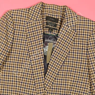 J Crew Alfie Blazer Tollegno 1900 Italian Stretch Wool Guncheck Honey Brown 2P • $135.99