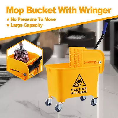 5 Gallon Commercial 20L Wet Mop Bucket & Wringer Combo Cleaning Cart Yellow • $43.98