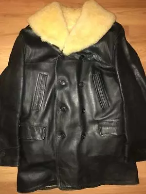 VTG 40s CLEAN! MENS 40 HERCULES SEARS HORSEHIDE BLACK LEATHER BUTTON JACKET COAT • $1500