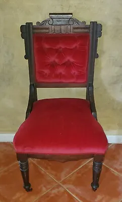 Antique Eastlake Style Chair Fabulous Red Fabric  • $75