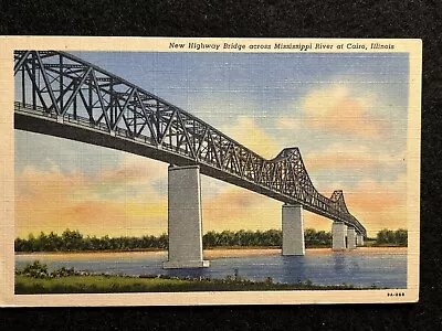 1948 Bridge Across Mississippi River POSTCARD CAIRO ILLINOIS To BELVIDERE • $2