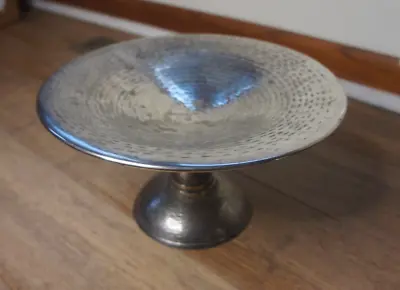 Silver Tone Hammered Accent Metal Compote Pedestal Bowl Mid Century Modern • $5
