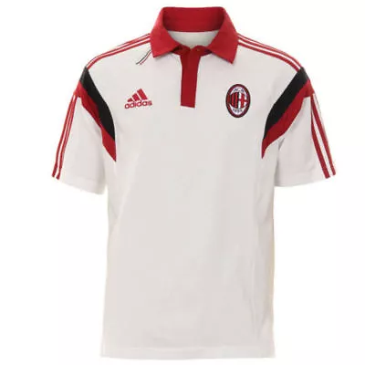 AC MILAN Genuine Adidas Men's Training Polo T-Shirt Cotton Front Logo In White • £27