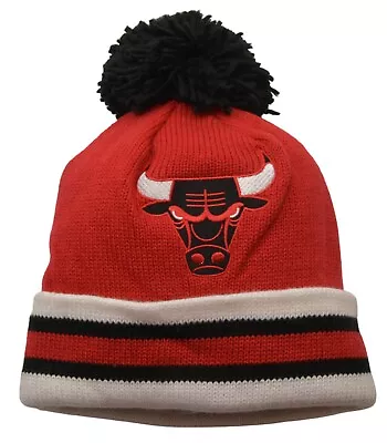 Chicago Bulls Mitchell & Ness Oversized NBA Logo Basketball Knit Pom Hat Beanie • $21.95