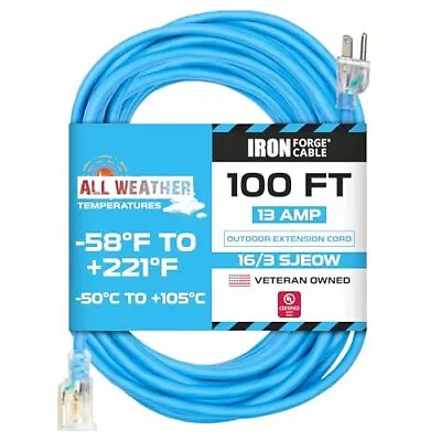 100 Ft All Weather Extension Cord - 16/3 SJEOW Lighted Outdoor Electrical Cable • $54.99