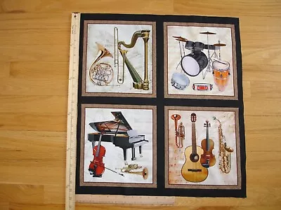 Musical Harp Sax Drums Piano Strings (B) Cotton Quilt Fabric Panel Blocks (4) • $4.85