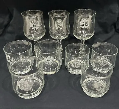 Monogrammed Etched Letter R Bar Ware Whiskey Wine Glassware 9 Piece Set • $64.99