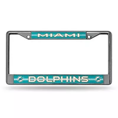 NFL Rico Industries Bling Chrome License Plate Frame With Glitter Accent Miami • $27.89