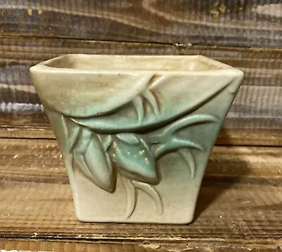 Vintage 1946 McCoy Pottery Rustic Jardiniere Planter 4  Green Leaves • $39.99