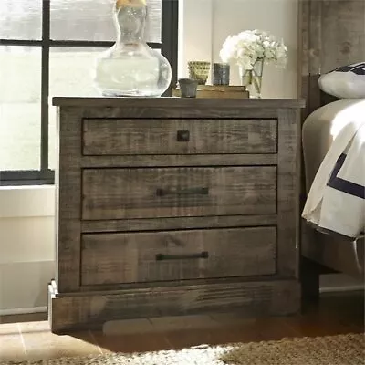 Progressive Furniture Meadow 3 Drawer Wood Nightstand In Weathered Gray • $273.25