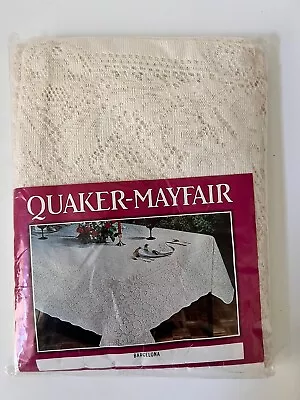 VTG Quaker  Lace Tablecloth Barcelona 805 70x90 Oval Natural White New • $29.99