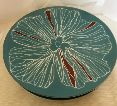 IKEA Bullra Set Of 4 Salad Plates 8  Turquoise And White Flower Red Retired New • $51.27