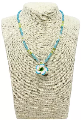 New Hawaiian Tropical Plumeria Flower Pendant Necklace With Glass Beads #N2430F • $6.49