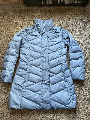Marmot Jacket Womens Large Coat Parka Full ZIp Puffer Jacket 700 FIll Down Blue • $49.99