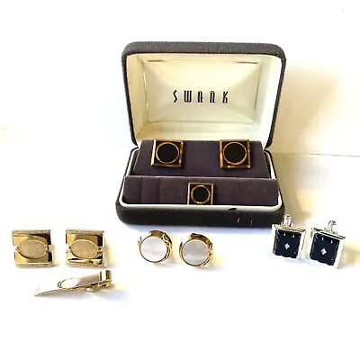 VTG Cufflinks LOT Tie Tack Clip + Box Swank Gold & Silver Tone Prom Weddings For • $17