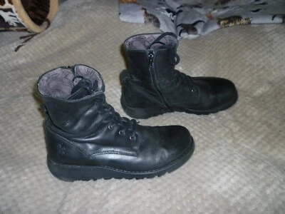 £8 • Buy Fly London Black Leather Boots, Uk Size 6, EU 39, Zip & Lace Closure, Nice Cond
