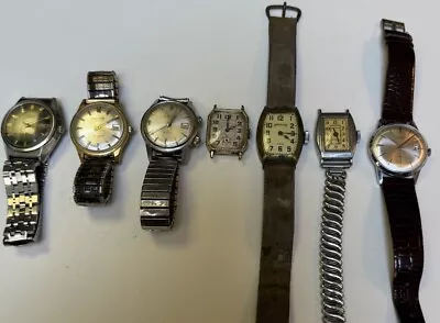 Lot 7 Vintage Mens Watches-automatic Alarm Mechanical Deco-military-50s-60s-work • $110