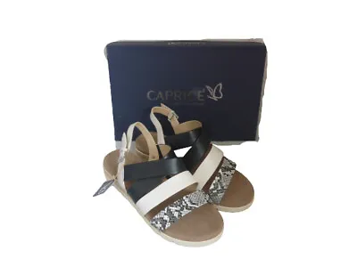 Caprice 28108 Leather Black Off White Sandals Shoe Slingback Sz 3.5 UK EU 36 Box • £29.99