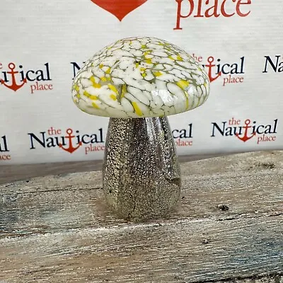 3.5  Glass Mushroom Figurine Hand Blown Nautical Paperweight Yellow & White • $24.94