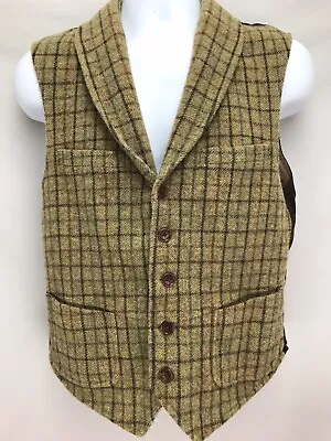 Orvis Vest Men's Medium Brown Plaid Corduroy Back Wool Front With Pockets • $65