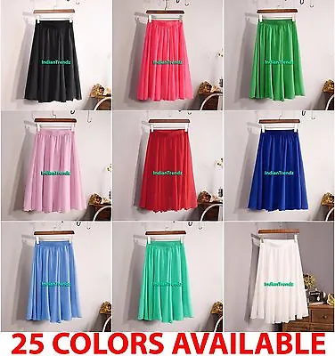 £21.41 • Buy Women Maxi Skirt Chiffon Double Layer Pleated Retro Long Dress Elastic 60cm Long