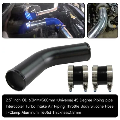 45 Degree 63mm 2.5  Aluminum Turbo Intercooler Pipe+Silicone Hose+Clamps Black • $45.97