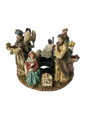 RARE Advent Nativity Wreath Candle Holder Christmas Baby Jesus 10in Round • $39.99