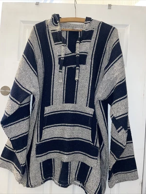 £16.65 • Buy Mexican Baja Hoodie Large / XL Festival Hippy Surfer Unisex Oversized Blue White