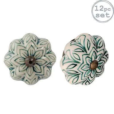 £18.99 • Buy 12x Floral Ceramic Cabinet Knobs Cupboard Door Drawer Handles Dark Green