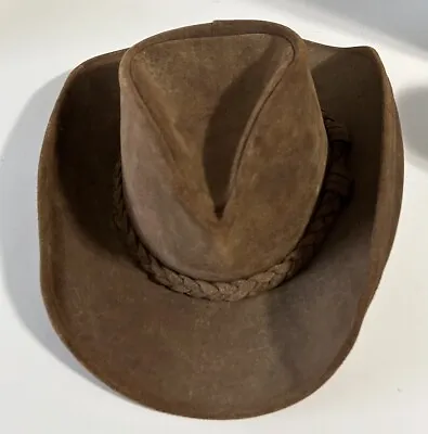 Brown Genuine Leather Suede Vtg Minnetonka Western Style Medium Cowboy/girl Hat • $45