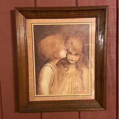 Vintage Margaret Kane A Little Kiss Big Eyes Boy Girl 19”x17” Edge To Edge • $22.50