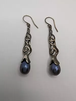 HG Hagit Gorali Sterling Silver 925 Cultured Pearl Modernist Long Earrings • $68