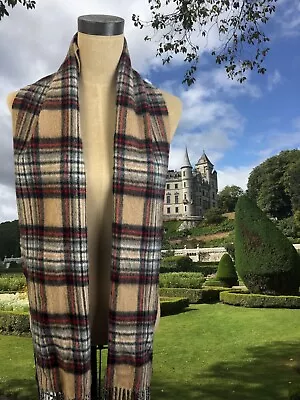 Mens Beige 100% Lambswool Pure Wool Scarf Made In Scotland Fringe Plaid Tartan • $19.99