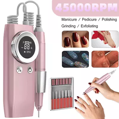 Recharge 45000RPM Nail Drill Machine Portable Manicure Pedicure LCD Display USA • $54.98