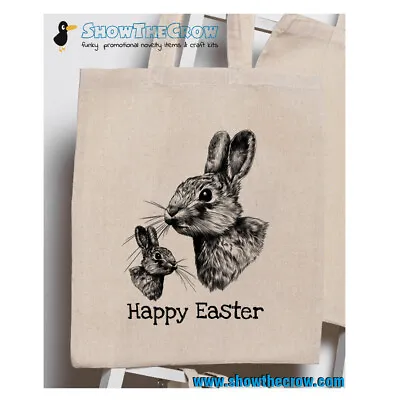  Happy Easter  Rabbit Easter Egg Hunt Bag 100% Premium Cotton Tote Gift Shopp... • £2.79