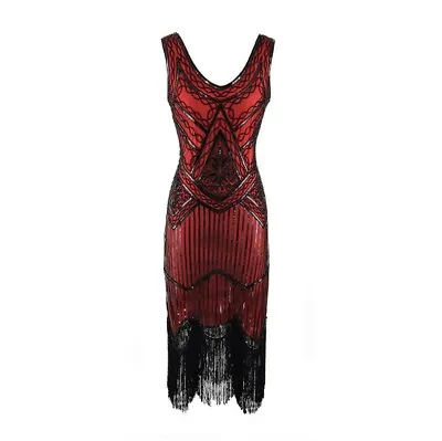 Retro 1920s Flapper Gatsby Charleston Party Sequin Fringe Evening Cocktail Dress • £26.95