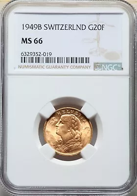 Switzerland  Gold 20 Francs 1949 B - Pcgs Ms 66   Rare8 • $699.99