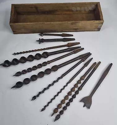 Vintage Tool Box Tray Of 11 X Wood Augers & Brace Bit Drills Matheison & Others • $59.50