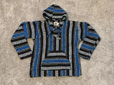 Earth Ragz Hoodie Mens Large Knitted Mexican Baja Pullover Sweatshirt Pancho • $20.86