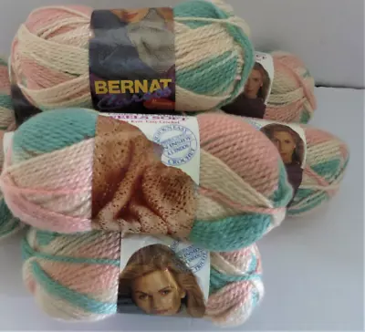 5 Skeins Vintage Bernat Caress Knit Yarn Variegate Pink Teal Blue Acrylic Canada • $39.99