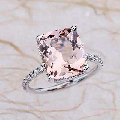 2.90 CT Natural Morganite Engagement Ring 10k Solid Gold Cushion Cut Bridal RIng • $260.99