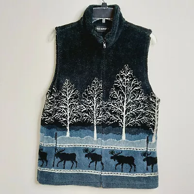 Black Diamond Women's Large Moose Trees Black Blue Fleece Vest • $27.99