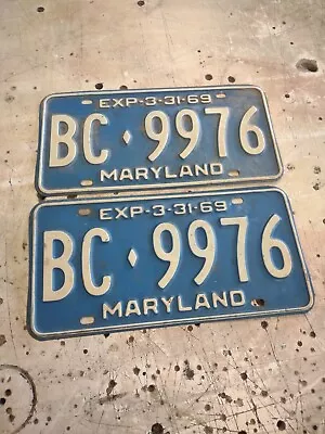 Pair Of  1969 MARYLAND  License Plates BC-9976 Clean Set Hot Rod Man Cave • $40